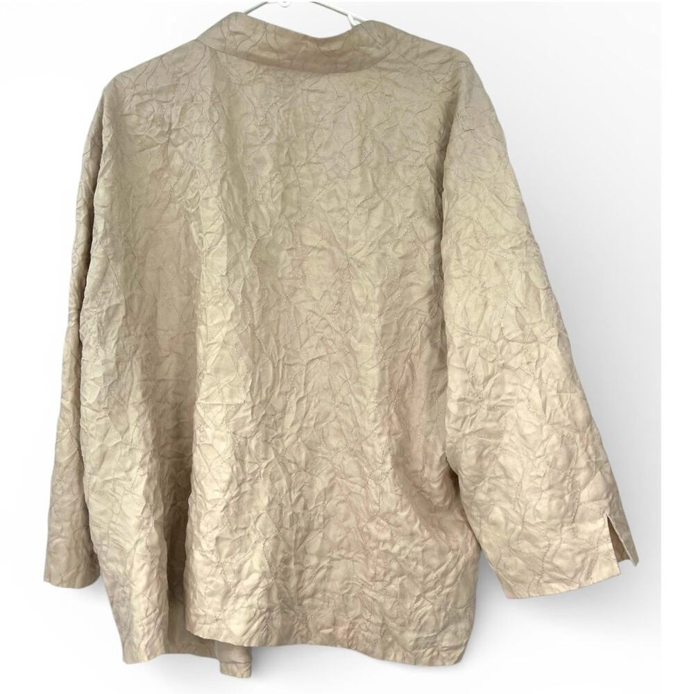 Eileen Fisher XL open front jacket cream textured silk Cardigan Embroidered - Picture 5 of 6